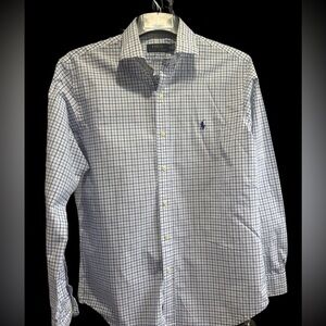 Ralph Lauren Men's Blue and White Checkered Shirt